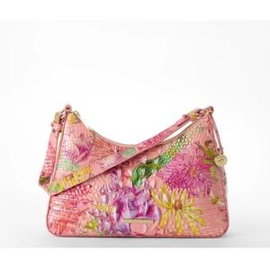 Brahmin Small Esme Pink Floral Croco Embossed Leather Shoulder Bag Handbag
